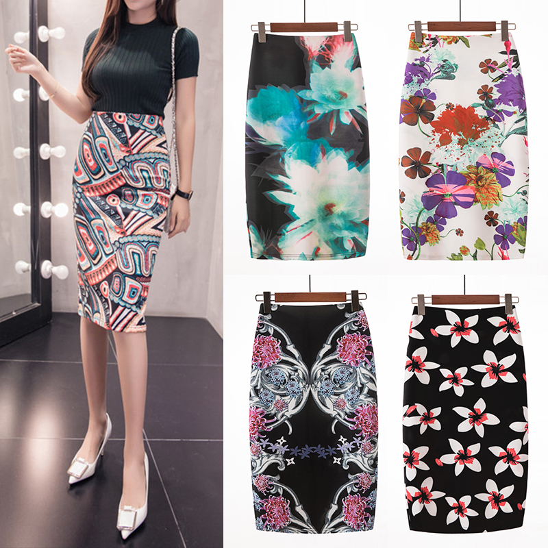 Floral Print Pencil Skirts Women OL Work Wear