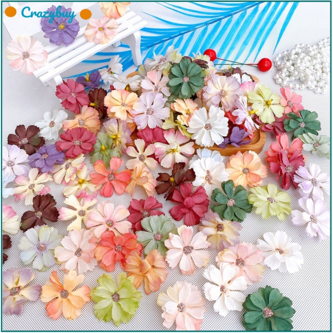 CR 50/100pcs Artificial Flower Heads Colourful Silk Flowers For Crafts