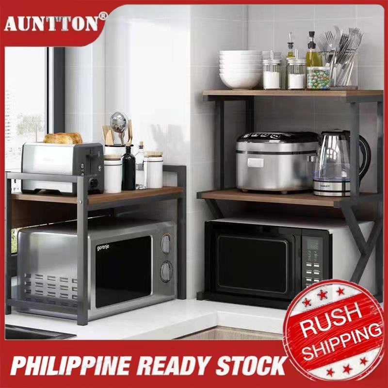 New 2 Layers Wooden Kitchen Racks Multi-purpose Storage Rack Microwave ...