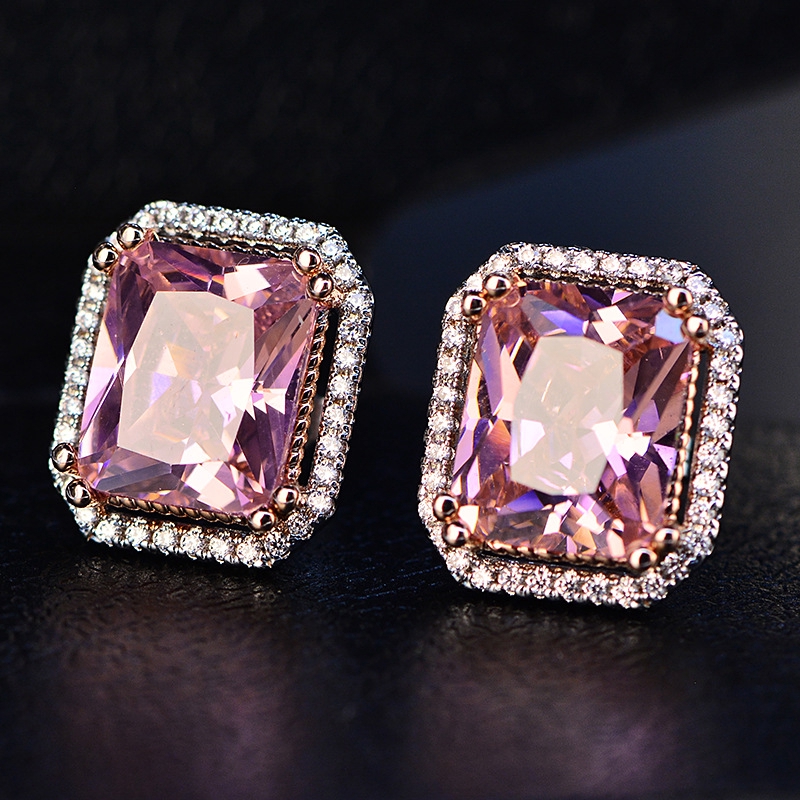 925 sterling silver Prinicess Cut Pink Diamond Stud Earrings Square CZ Ear Studs Shopee Philippines