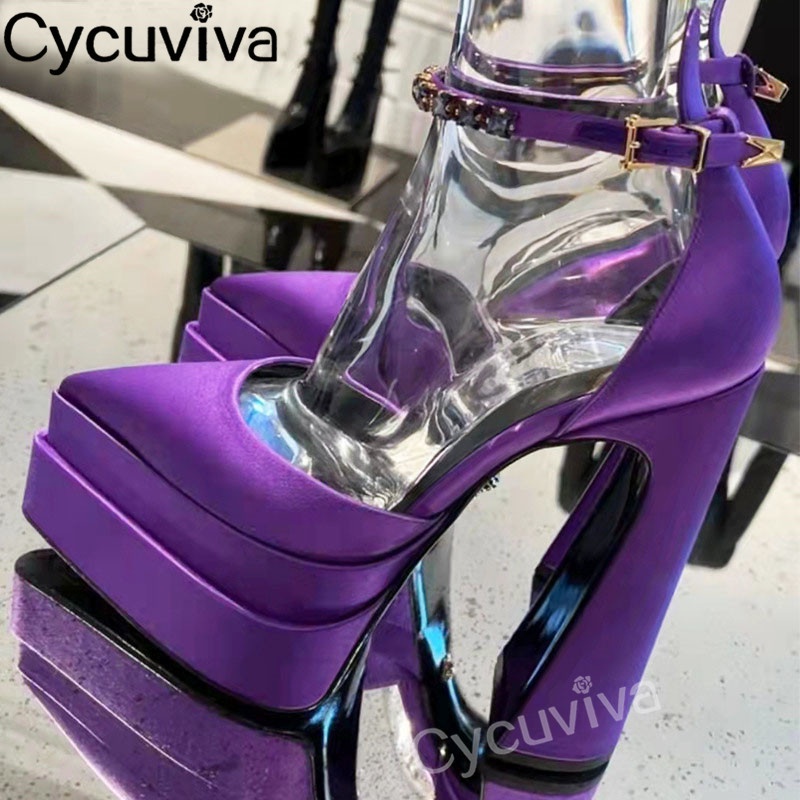 2022 Hot Modern Platform Party Shoes Rose Red Satin Mules Super High