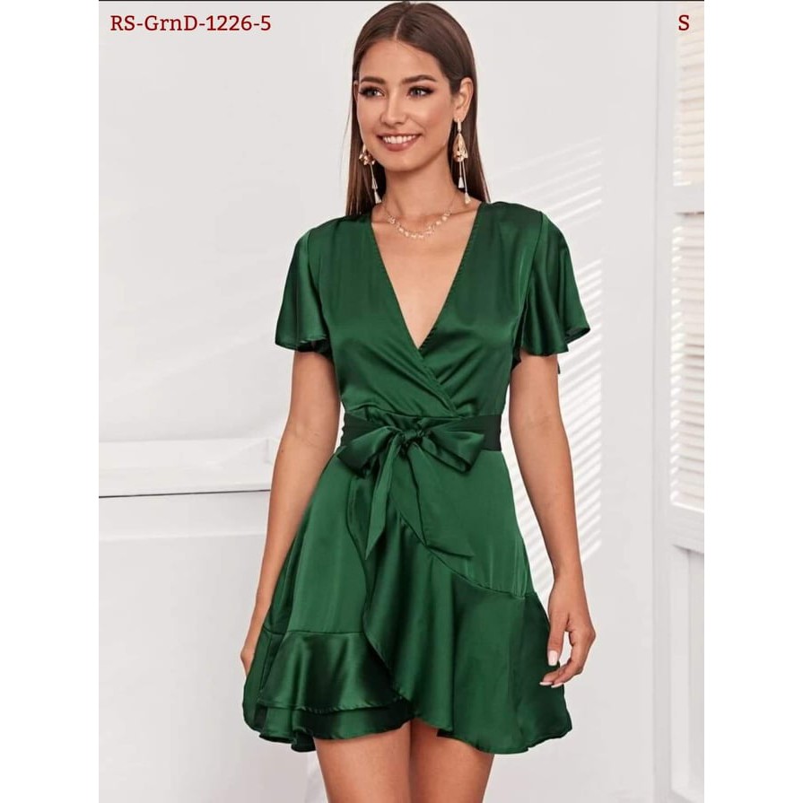 SHEIN Plus Asymmetric Ruffle Hem Botanical Wrap Dress