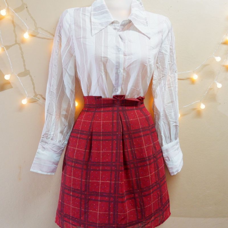 Maroon plaid uniform on sale skirt