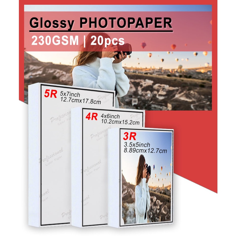 Photo Paper 230gsm 3R 4R 5R 20 Sheets High Glossy Photographic Coated