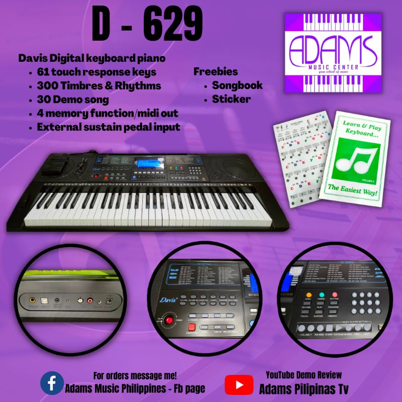 D629 Davis (Free Sustain Pedal) 61 keys Touch response Shopee
