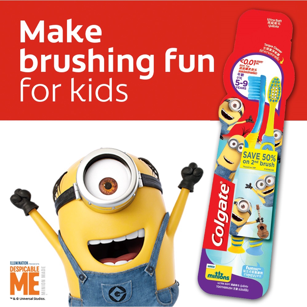 Colgate Kids Minions Toothbrush Ultra Soft Bristles For Kids 2-5 Years ...