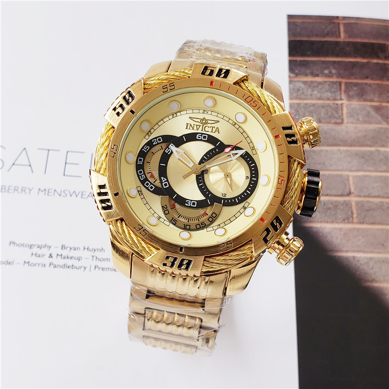 2021 Fashion New Invicta Large Dial Steel Band Quartz Men's Watch