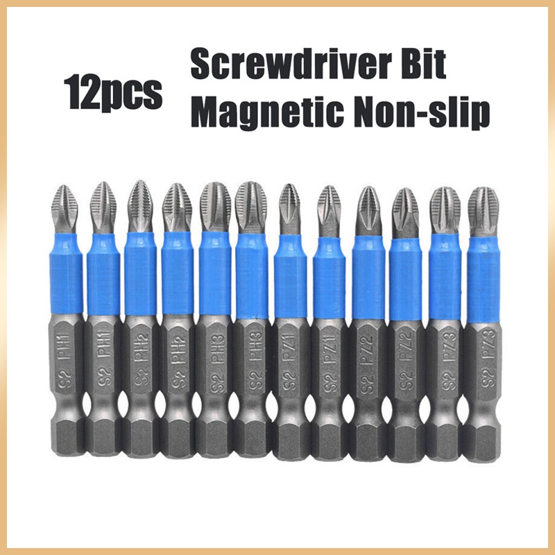 12pcs Magnetic Impact Non-slip Screwdriver Bit Set 50mm PH1/PH2/PH3/PZ1 ...