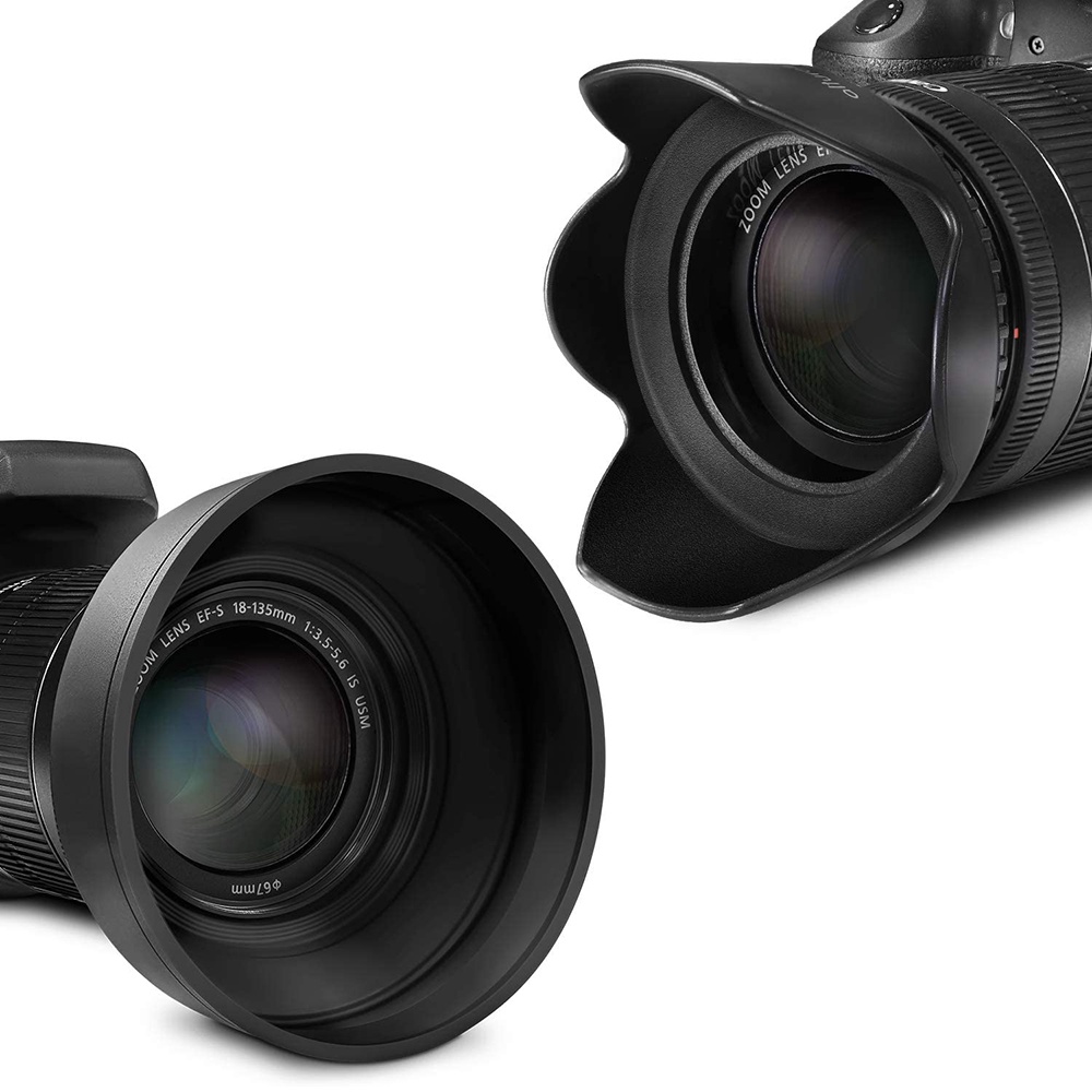 58MM/67MM Lens Hood Set Tulip Flower + Collapsible Rubber Lens Hood for