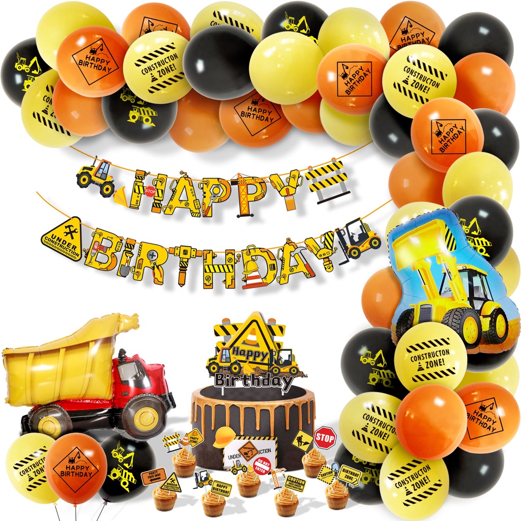 Excavator Balloons Boys Kid Birthday Party Decorations Construction ...