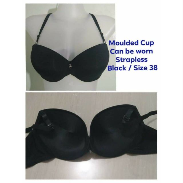 Black Bra 38B Moulded Cup Detachable Straps