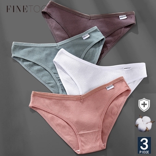 Cheap 3Pcs/Set Women Waffle Cotton Underwear Panties Female Sexy Briefs  Finetoo Band Waist Pantys Solid Color Intimates Lingerie Girls