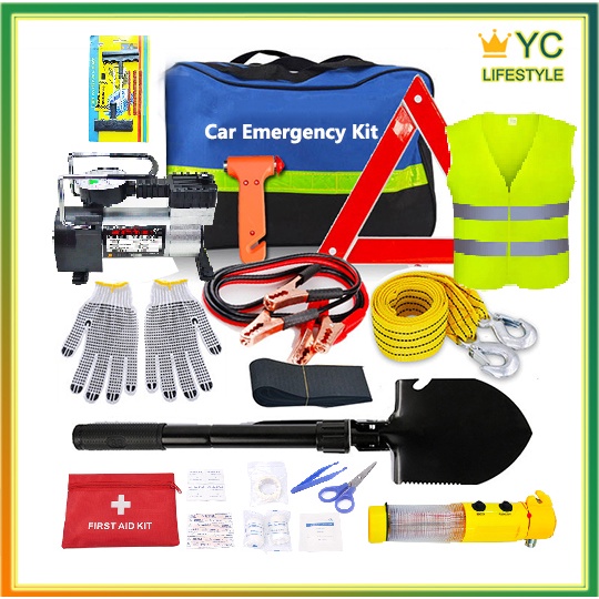 12 Pcs Roadside Assistance Emergency Kit Jumper Cables Set Safety kit ...