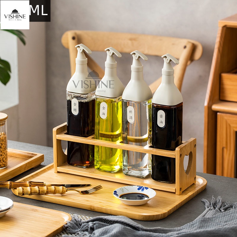 4PCS SET Glass Oil Bottle LeakProof Seasoning For Soy Sauce Condiments