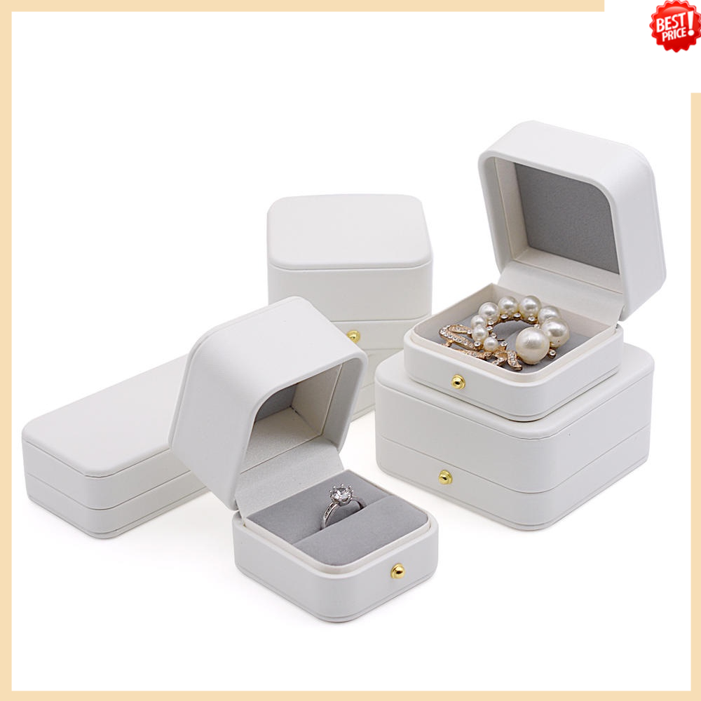 High-end White Jewelry Box Set Ring Double Ring Box Pendant Necklace ...