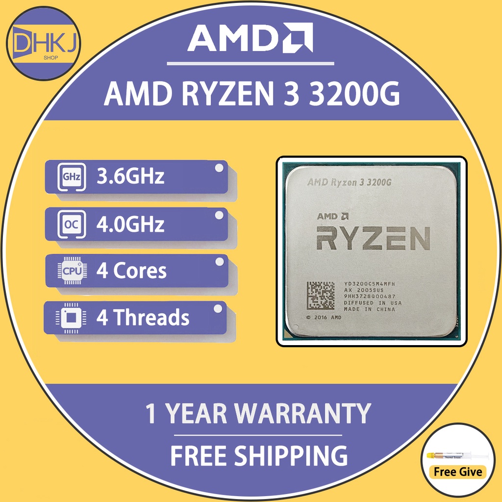 8 Core Ryzen CPU AMD Ryzen 3 3200G R3 3200G 3.6 GHz Quad-Core Quad