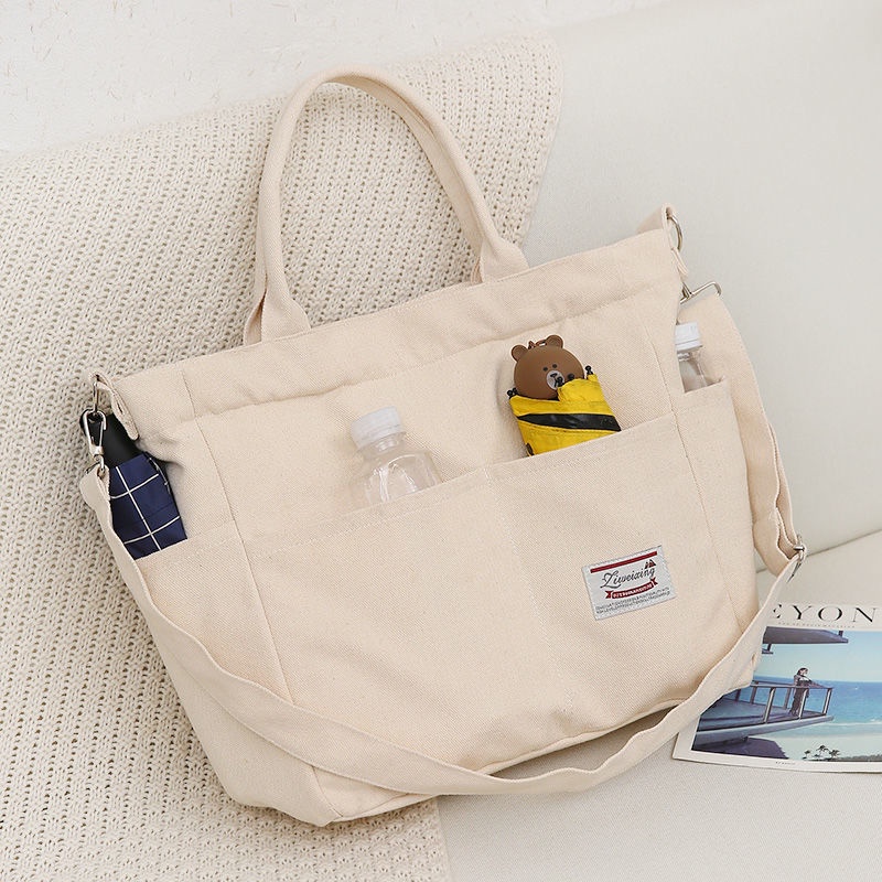New Canvas Tote Bag Women s Large Capacity Multiple Pockets Shoulder Bag All match Ins Student Bag Handbag Shopee Philippines