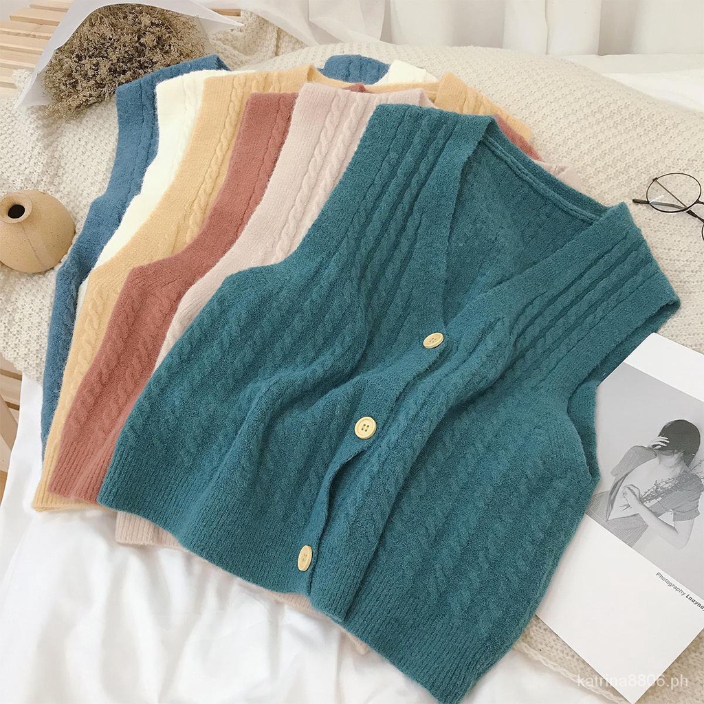 Solid ColorVCollar Single Breasted Knitted Cardigan Vest Women s Early Spring Autumn and Winter New Korean Style Retro Outdoor Vest Vest Shopee Philippines