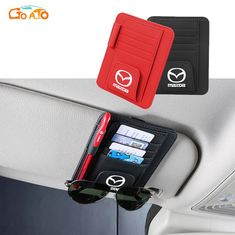 GTIOATO Car Sun Visor Card Pen Bill Organizer Driving License Holder Leather Sunglasses Clip For