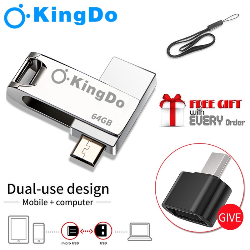 COD Kingdo Micro OTG USB Flash Drive 64GB 2 in 1 With Free USB TO TypeC adapter Shopee