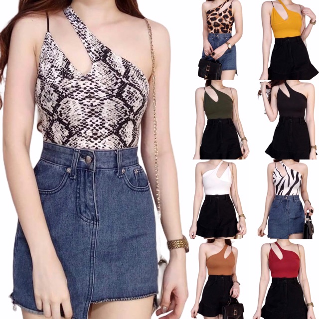 [SC] 99SaleShop ~ Tyrah Top One Shoulder String Crop Top Open Tear Cut ...
