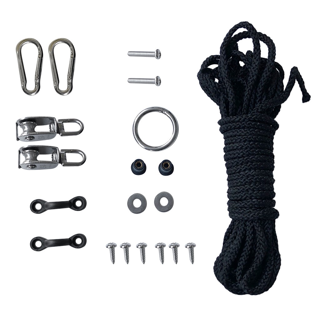 Deluxe Kayak Canoe Anchor Trolley Kit System Pulley Pad Eye Ring Rope