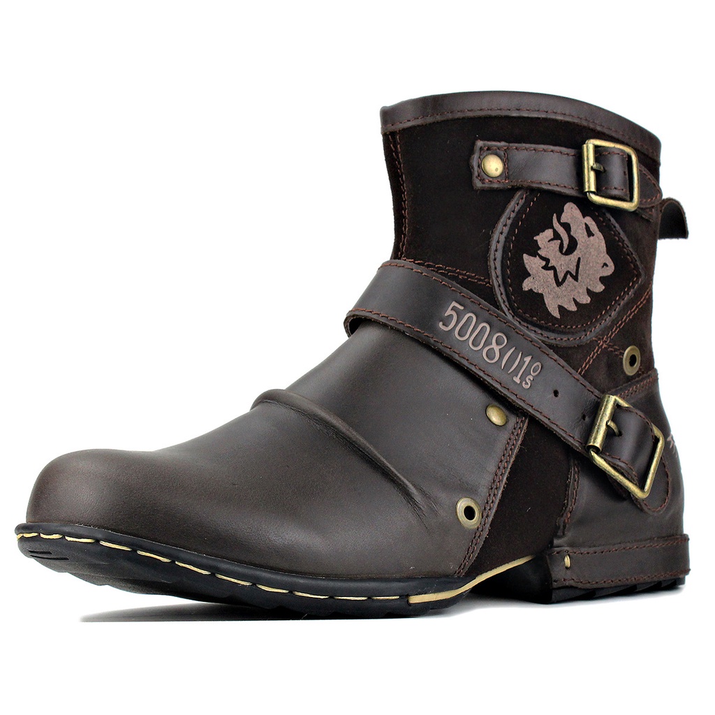 Round Toe Vintage Metal Buckle Side Zipper Men s Boots Martin Boots