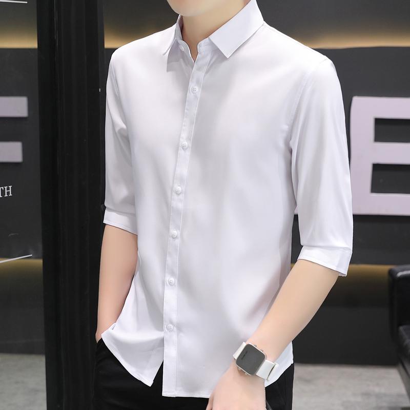 Men's Quality Simple Casual 3 4 Sleeves Ice Silk Trend Plain Shirt ...