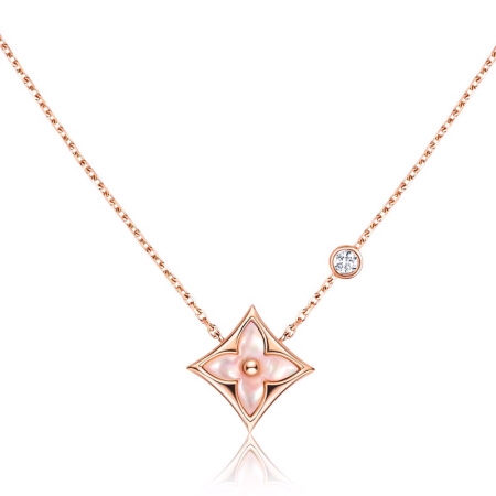 Color Blossom star pendant, pink gold and white mother-of-pearl