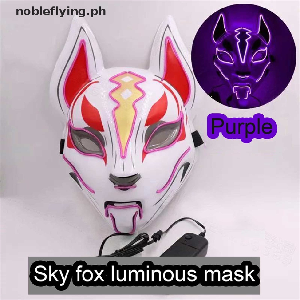 【nobleflying】 Anime Decor Japanese Fox Mask Neon Led Light Cosplay Mask ...