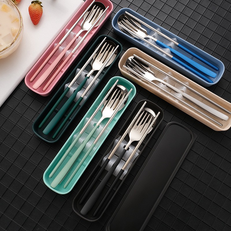 3 In 1 Chopsticks Spoon And Fork Travel Creative Metal Cutlery Set 