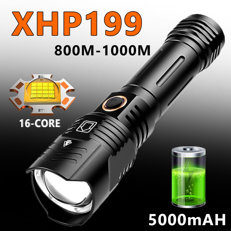 10000LM Upgrade Powerful LED XHP199.2 Flashlight Rechargeable Zoom ...