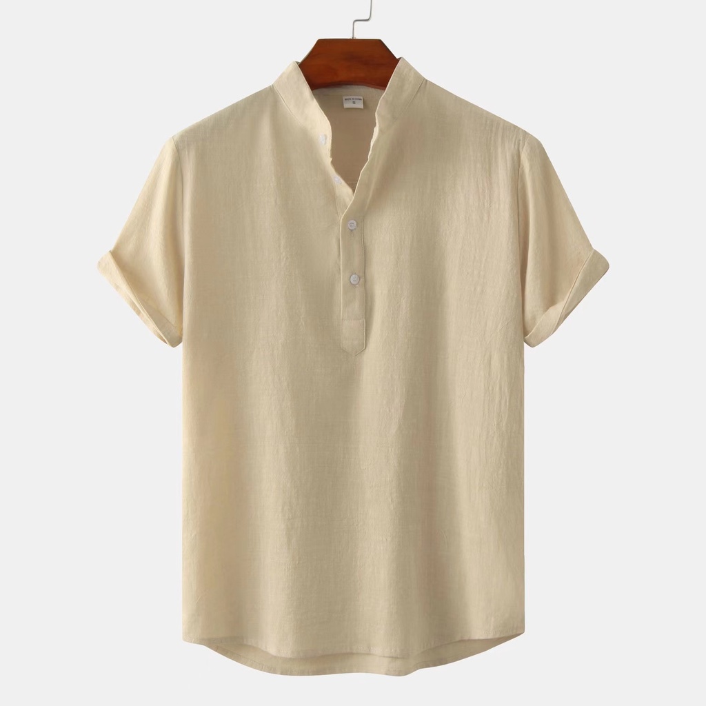 W&HUILISHI Men's Classic Chinese Collar Cotton Short Sleeve Shirt ...