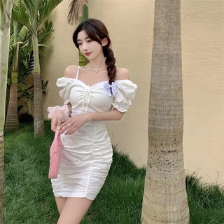Korean White Dress Summer Fitted Dress Thin Elegant Fashion Puff Sleeve  Debut Dress Sunday For Women Graduation Casual | Shopee Philippines