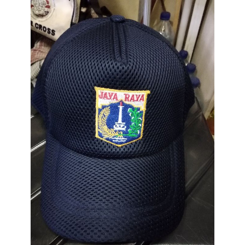 Navy blue net dki logo hat, free name | Shopee Philippines