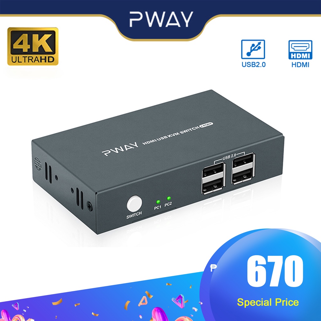 PWAY KVM Switch HDMI USB Splitter Support Resolution Max Up To 4K@30Hz ...