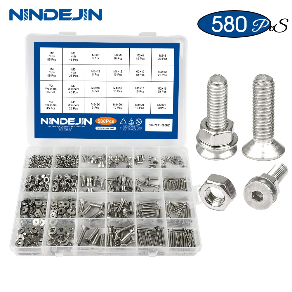 Nindejin Hex Socket Cap Head Screw Nut Set Stainless Steel M M M M Hexagon Flat Round