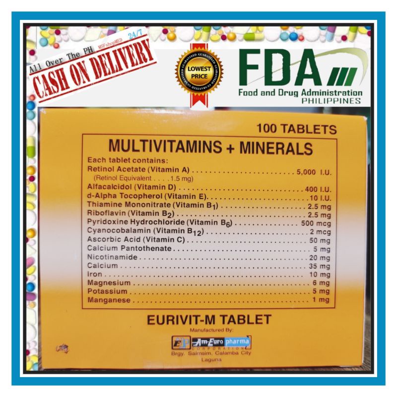 EURIVITM MULTIVITAMINS + MINERALS tablet 100s Shopee Philippines