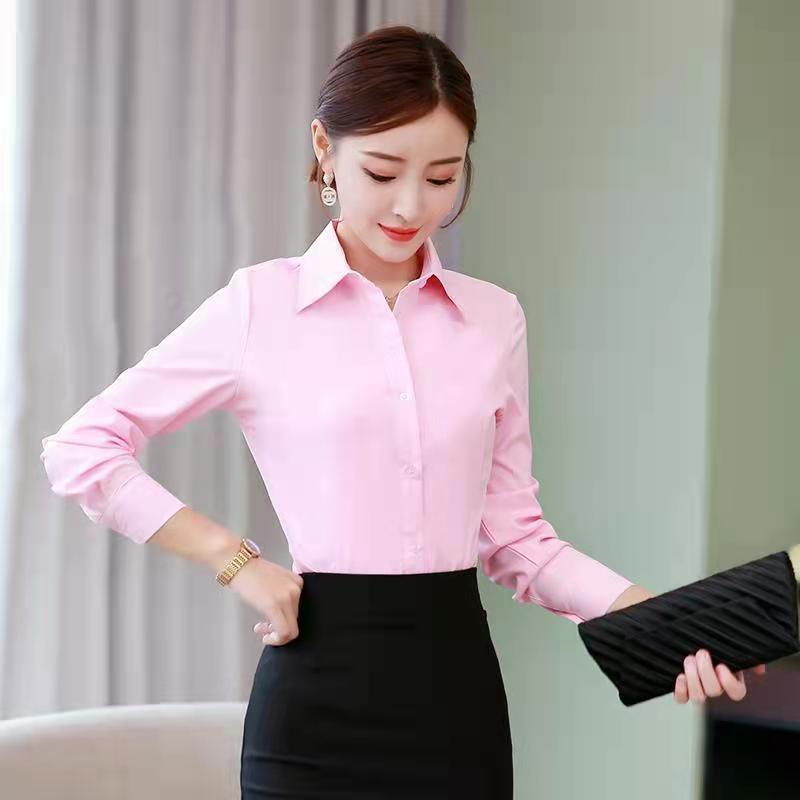 long sleeves white polo Collar formal blouse for women plus size，korean ...