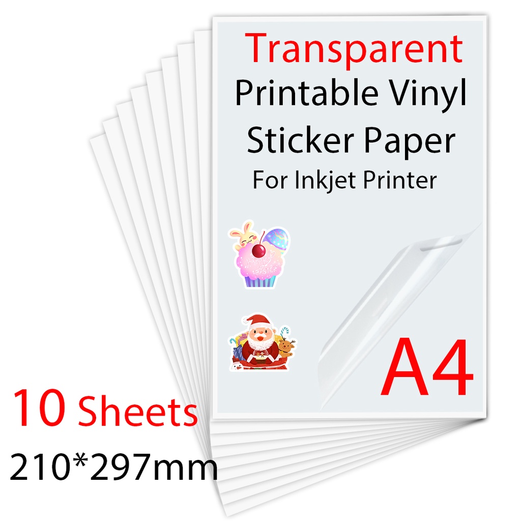 A4 Transparent Vinyl Printable Sticker Paper 10 Sheets 210*297mm ...