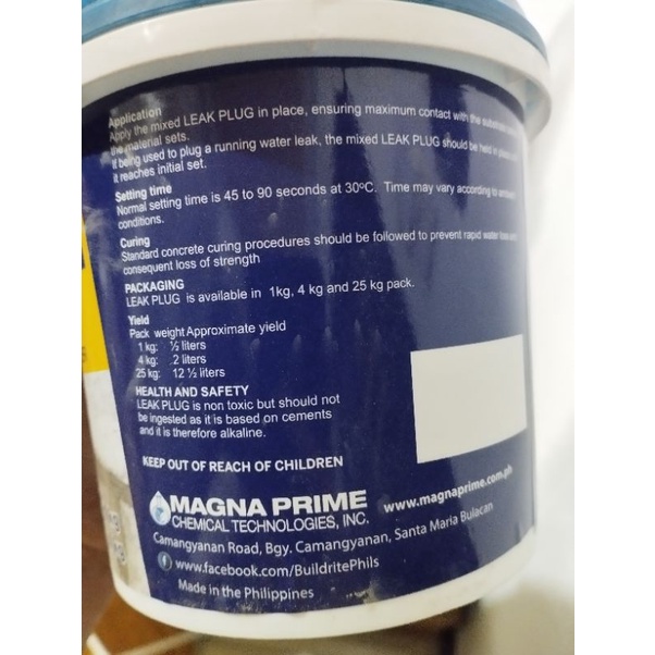 Buildrite Leak Plug 1Kg Rapid Setting Mortar For Plugging Leak On ...