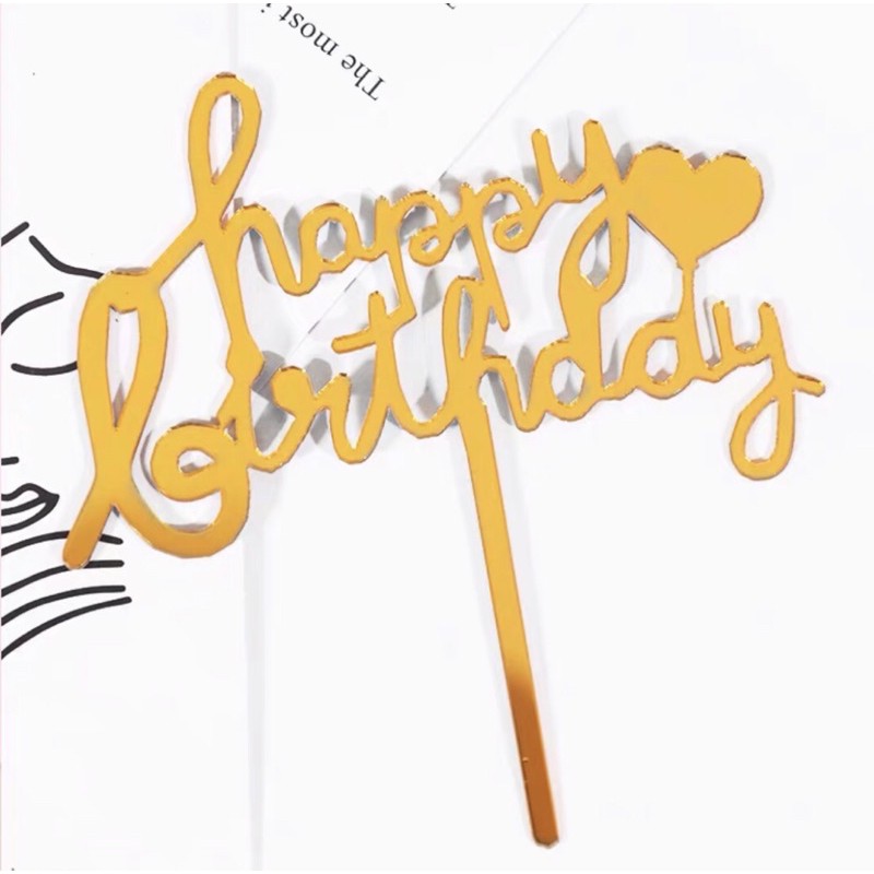 gold acrylic happy birthday with heart cake topper | Shopee Philippines