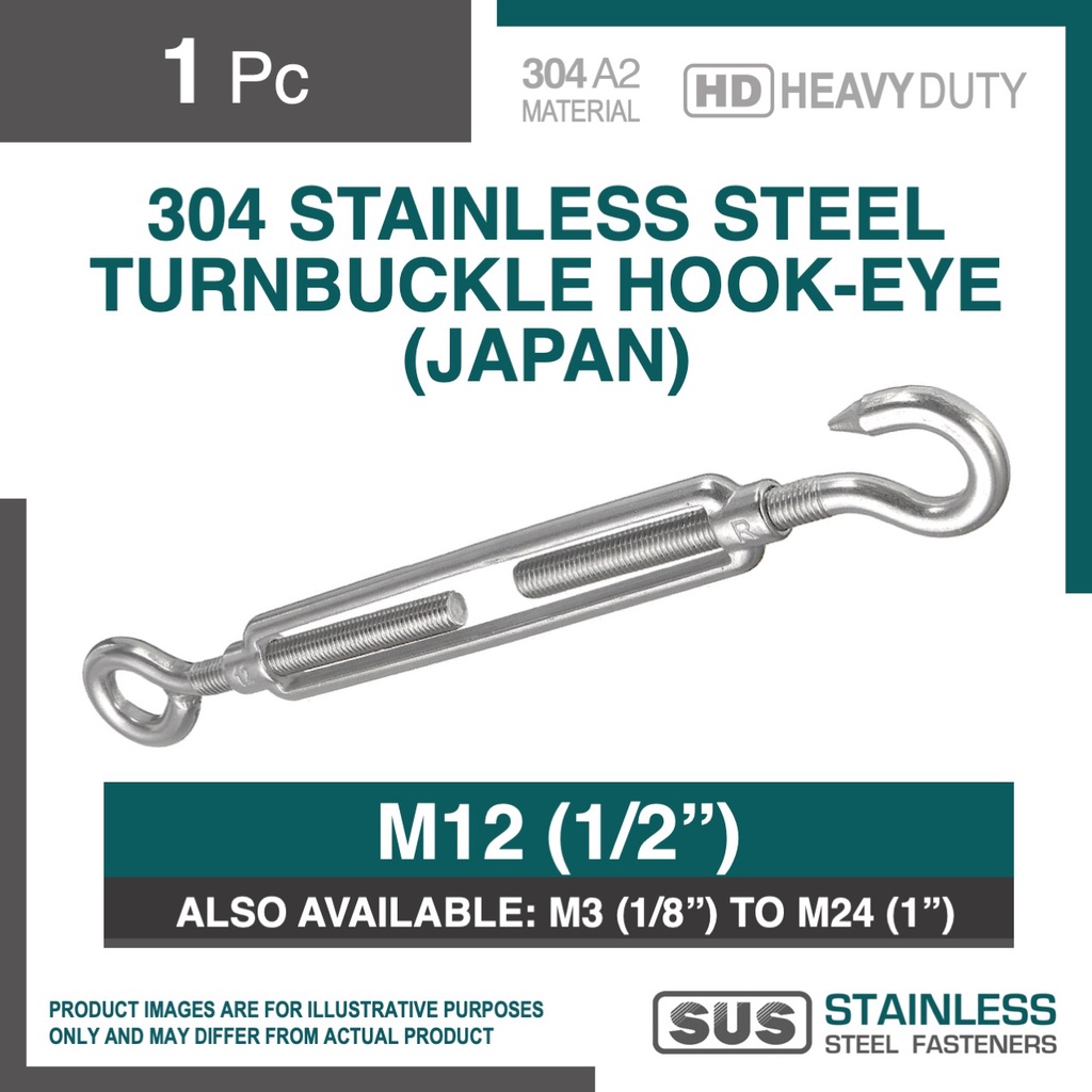 S.steel turnbuckle hook/eye m12