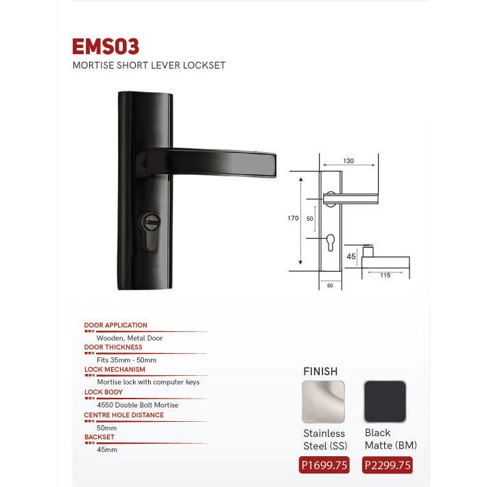 Mortise Short Level Lockset EMS03 Shopee Philippines