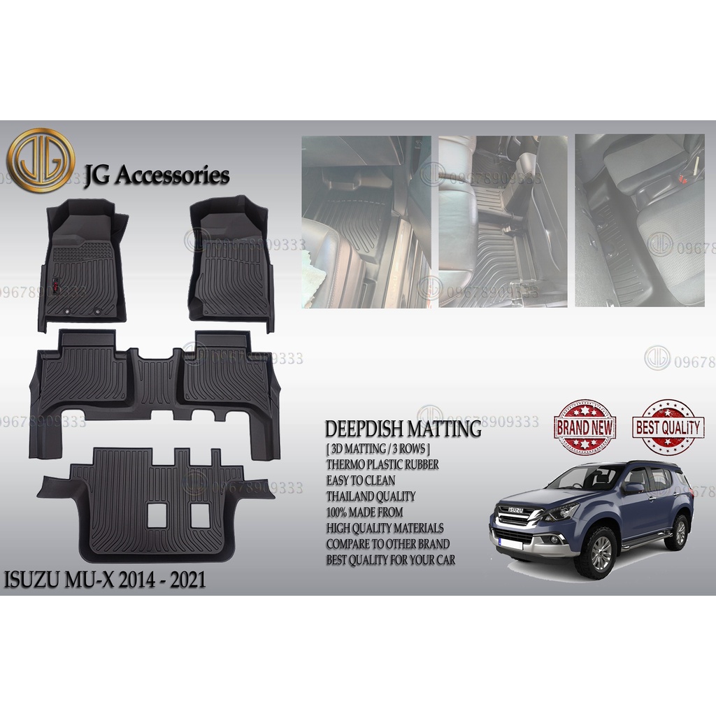 ISUZU MUX/MUX 20142021 3ROWS DEEP DISH MATTING/FLOOR MATS & CARGO LINERS/THERMOPLASTIC RUBBER
