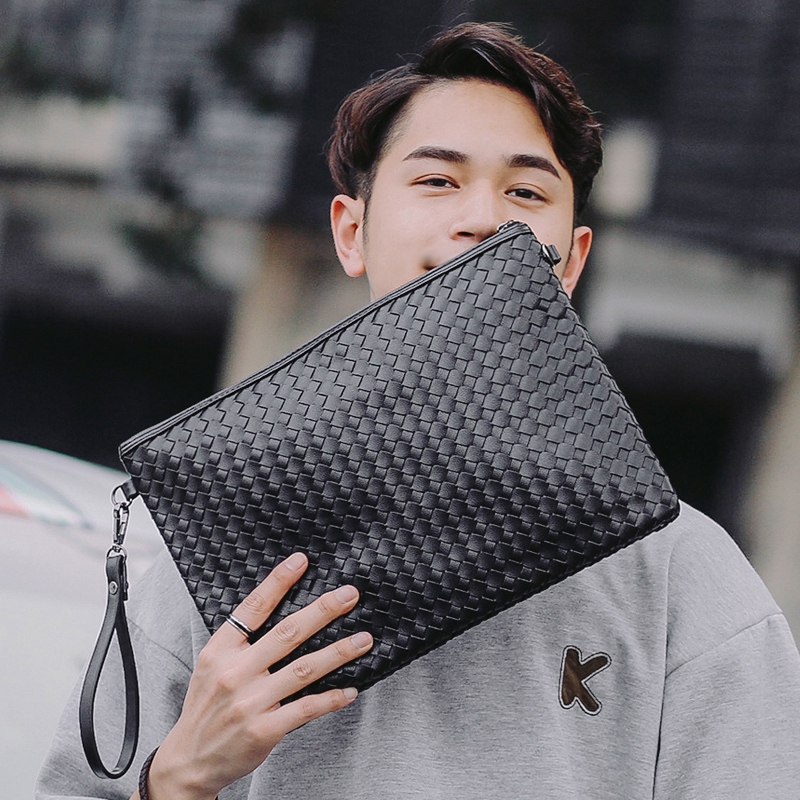 Chaobao really woven men s bag clutch bag men s handbag soft leather wrist bag male envelope bag Shopee Philippines