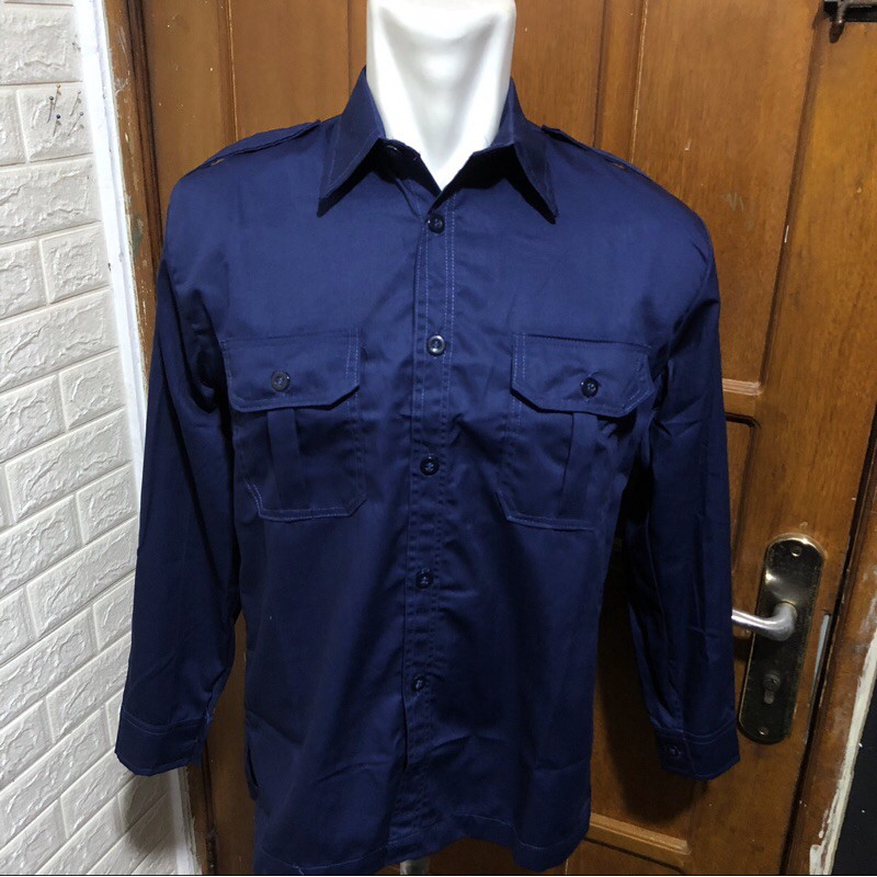 Men's Long navy Work Shirt model Net TV Long navy Shirt Net TV Uniform ...