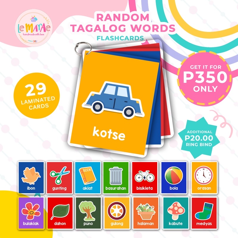 RANDOM TAGALOG WORDS Laminated Educational Flashcards Kids Toddlers
