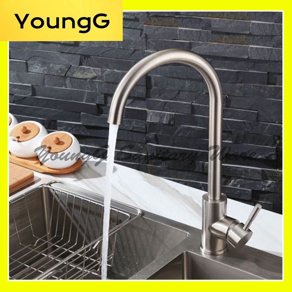Stainless Steel Single Cold Kitchen Faucet Flexible Rotate Sink Dish