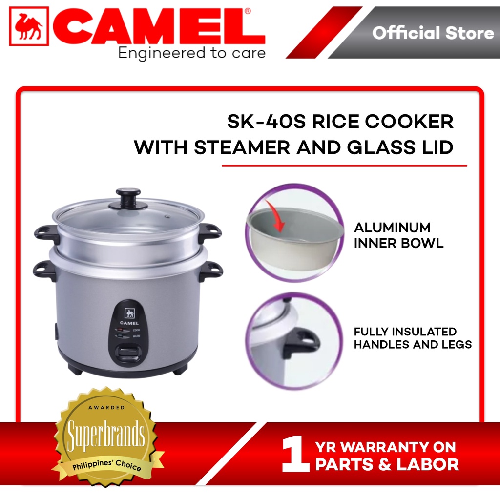 Camel SK40S Rice Cooker With Steamer And Glass Lid (5 Cups / 1.2L